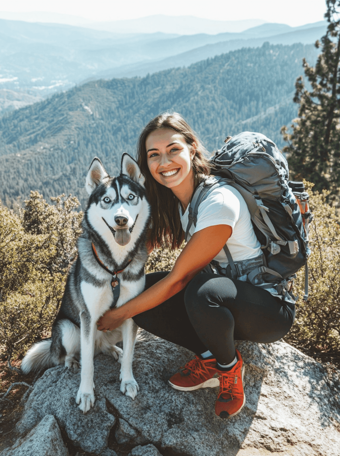 puppy with its mum on a mountain hike